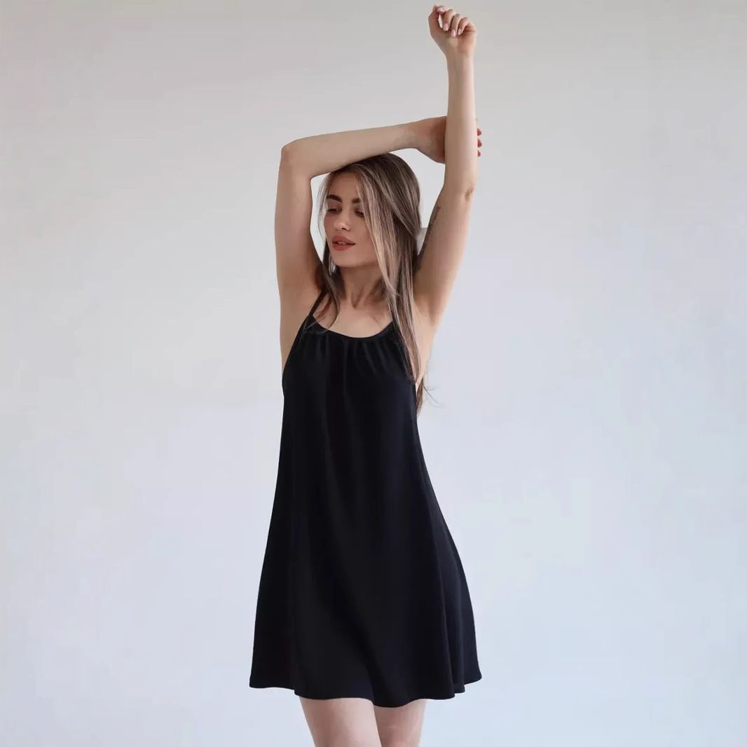 Women's Sexy round Neck Sleeveless Dress Alluring Style Pure Color Loose Fit with Suspender New Summer Fashion Export European_ecoleips.com