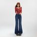 American-style Versatile Low-waist Flared Pants, 2025 Autumn Wo's New Fleece-lined Slim-fit Micro-flared Jeans For_ecoleips.com