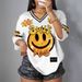 European American Cross-Border Loose Casual Smiley Face Letter And Number Print Women's Sho Sleeve Spos_ecoleips.com