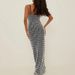 Women Eye‑Catching Color‑Block Long Dress With Black‑White Ripple Print, Spaghetti Straps & Backless Cut_ecoleips.com