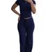 Women's Solid Color Slim Fit Pant Set Casual Sportswear Short Sleeved Drawstring Trousers European American Style Independent Amazon Store Foreign Trade_ecoleips.com