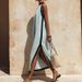 Women's Color Block Off Shoulder Halter Linen Dress – Loose Fit Boho Casual Resort Gown_ecoleips.com