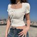 Elegant Solid Color Lace Slim Fit Short Sleeve T-Shirt for Women Sexy Girl Commuter Knit Two Piece Top Lace Trimmed Faux Two Piece Top for Summer_ecoleips.com