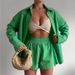 Spring Summer Women's Two Piece Set European American Style Solid Color Long Sleeved Collared Shirt And Shorts Loose Fitting Casual Fashionable Suit_ecoleips.com