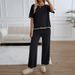 Women's Fashionable Spring/Summer Casual Long Pants & Short-Sleeved Knit Set With Stylish Attire_ecoleips.com