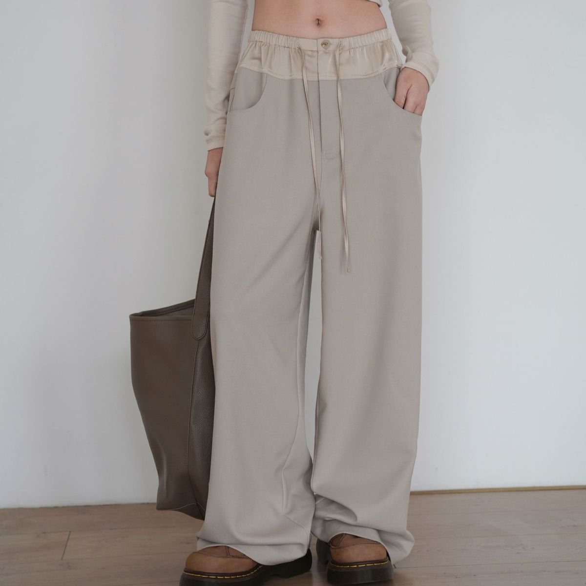 K Hanging Color Blocked New Yoga Pants, Loose And Slimming, Wide Leg Pants, Color Blocked Straight Leg, Floor Length, Casual Pants For Outdoor Wear_ecoleips.com