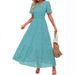 2025 European And American Foreign Trade Cross-border Women's Clothing V-neck A-line Hollow Lace Layered Dress_ecoleips.com
