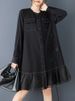 Long Sleeve Patchwork Mesh Oversized Shirt Dresses For Women New Loose Casual Midi Dress Elegant Clothing Spring Autumn 2025_ecoleips.com