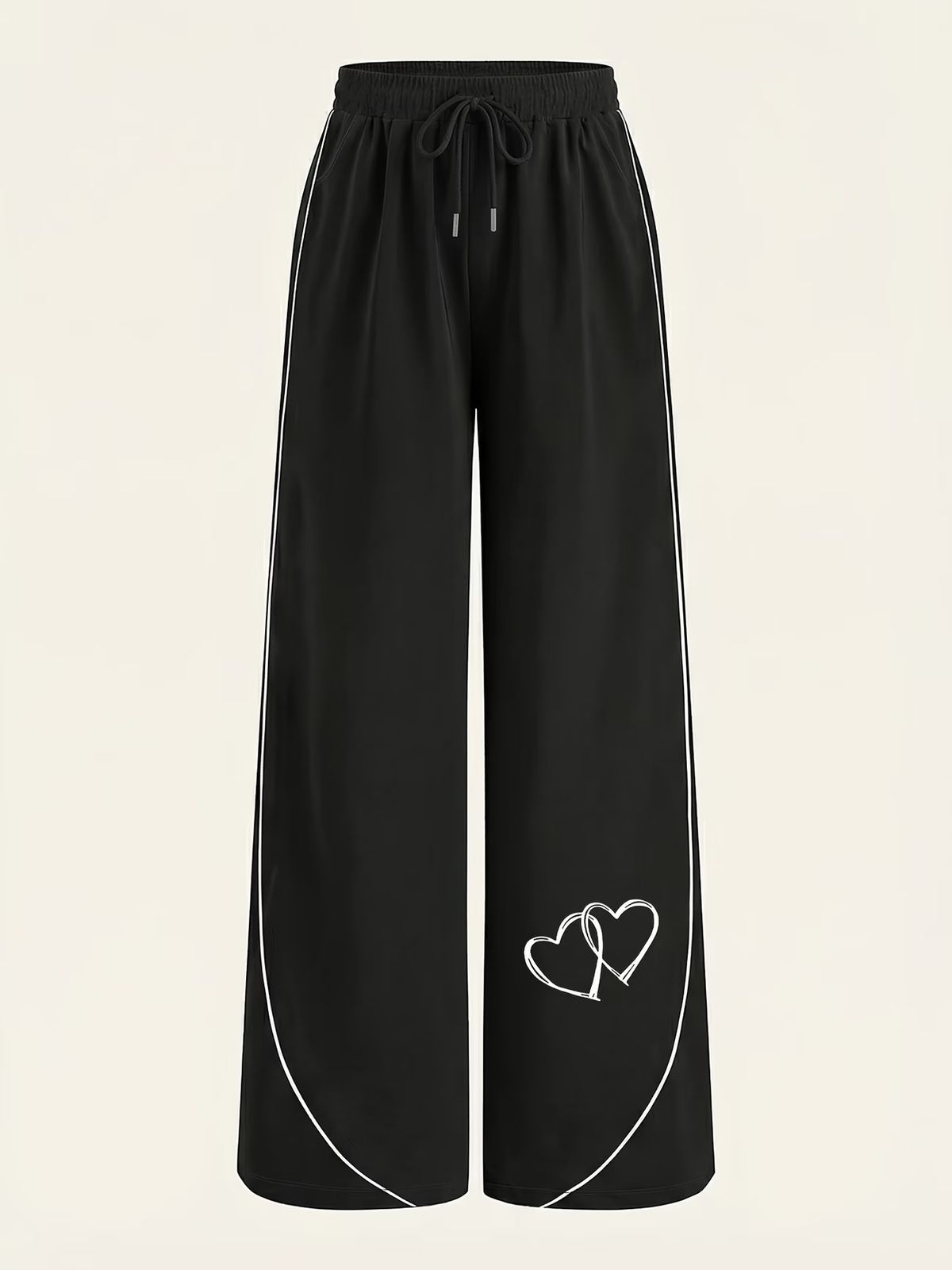 Women's Heart Patterned Wide Leg Pants Comfortable Casual Loose Fit Spring/Autumn Polyester Fresh Sweet Print 9016_ecoleips.com