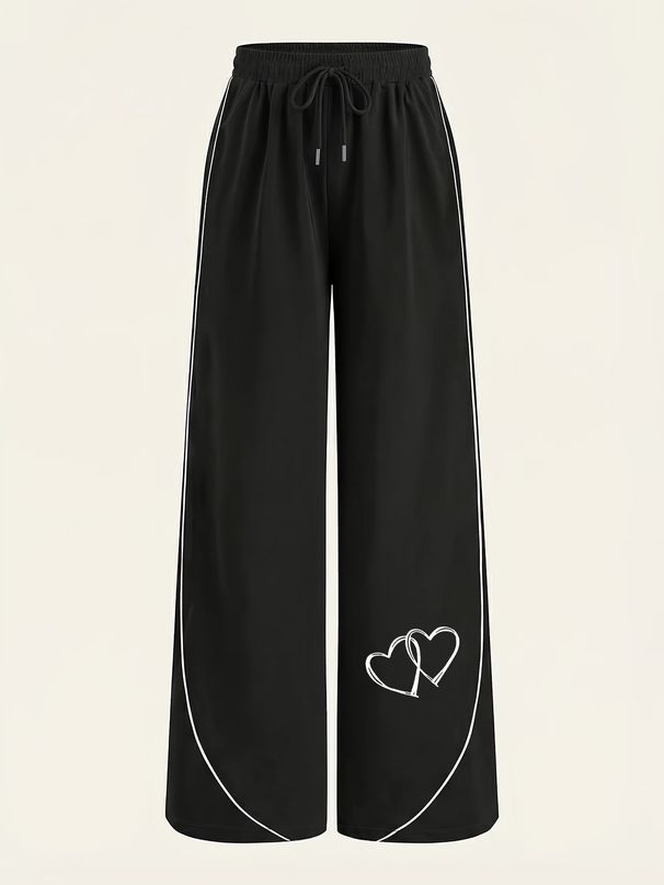 Women's Heart Patterned Wide Leg Pants Comfortable Casual Loose Fit Spring/Autumn Polyester Fresh Sweet Print 9016_ecoleips.com