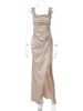 Hugcitar Stain Straps Solid Ruched Lace Up Zipper Slit Sexy Elegant Maxi Prom Dress Summer Women Clothes Evening Party Birthday_ecoleips.com