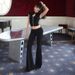 Summer New Women's Slim Low Waist Flared Pants Style Round Neck Sexy Hollow Sleeveless Button Top Set_ecoleips.com