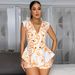 K Women's Fashion Printed V-neck Sleeveless Suit Short Casual Two-piece Set_ecoleips.com