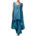Women's Asymmetrical Sleeveless Top And Loose Pants Set Streetwear Cotton Linen 2 Piece Oversized Fit Solid Colors_ecoleips.com