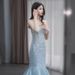 Blue French Style Halter Neck Mermaid Gown for Women Stunning Bridesmaid Dress Perfect for Toasting Art Exams Or Banquet Hostess_ecoleips.com