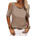 2025 Spring/Summer Women's Fashion Casual Solid Color Off Shoulder Loose Short Sleeved T-shirt For Women_ecoleips.com