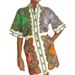 Women's Lapel Single-Breasted Print Three-Quarter Sleeve Casual Dress_ecoleips.com