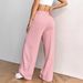 Women's Casual Striped Solid Color Elastic Drawstring Cotton Straight Pants Autumn Winter Style Clothing_ecoleips.com