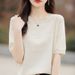 2025 Summer New Women's Clothing Quilted Beads Ice Silk Short-sleeved Knitted Sweater T-shirt Women's Round Neck Thin_ecoleips.com