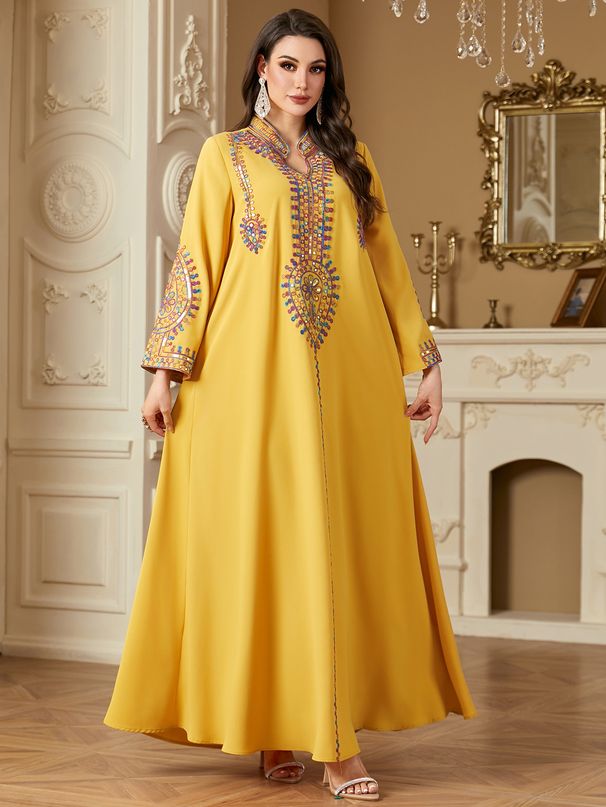 Women's Clothing Popular Muslim Long Sleeved Dress Female Embroidery Loose Large Size Worship Dress Spring New Style_ecoleips.com