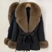 Luxury Double-Faced Wool Coat With Fox Fur Collar – Mid-Length Winter Blazer Style Coat For Women (70% Wool Blend, Detachable Belt)_ecoleips.com