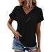 Step Into 2025 Summer Top Women's Solid Color V-neck Casual T-shirt Short Sleeve_ecoleips.com