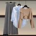 Women's Clothing Knitted Sweater Shirt Wide Leg Pants Three Piece Suit_ecoleips.com