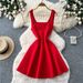 French Elegant Sleeveless A-Line Knit Dress for Women Summer Short Skirt Pearl Embellishment Versatile Cross Border Trade Dress_ecoleips.com
