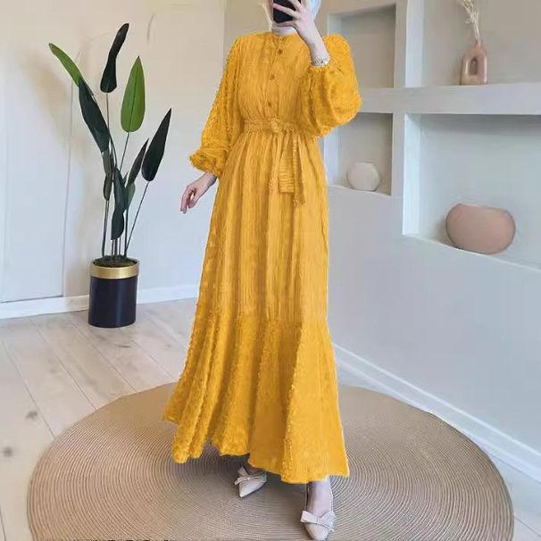 Women's Clothing Solid Color Long Robe Fashion Temperament Muslim Dress_ecoleips.com