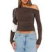 Autumn Women's Slanted Shoulder Long-Sleeved T-Shirt Base Shirt Slim Pullover One-Shoulder Top_ecoleips.com