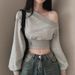 American-style Spicy Girl Waist-cinching Off-shoulder Sweatshirt For Women, Spring And Autumn Thin Korean Version Loose_ecoleips.com