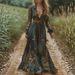 Autumn Retro Country-Style V-Neck Printed Long-Sleeved Dress_ecoleips.com