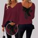 European And American Women's V-Neck Solid Color Sweater Autumn New Long Sleeve Casual Loose Bowknot Top For Women_ecoleips.com