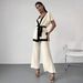 Women's Clothing Fashion Suit Trousers Summer Solid Color Lace Waist Slit Casual_ecoleips.com