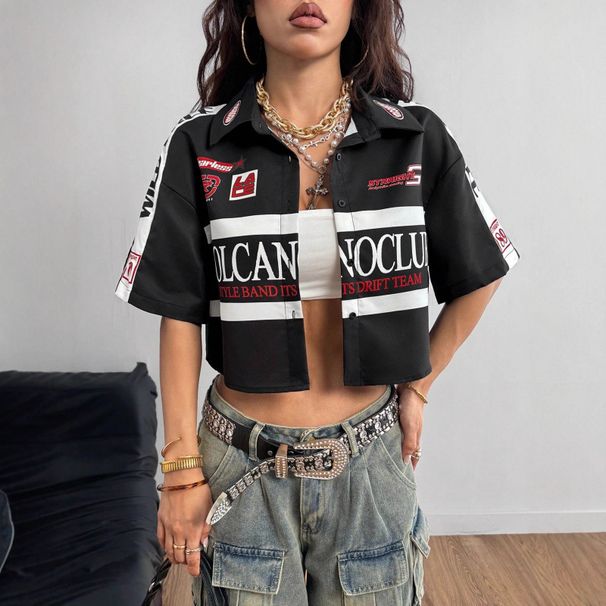 2026 Summer European And American New Short Sleeve Shirt, Fashionable Casual Letter Stripe Pattern Digital Print_ecoleips.com
