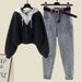 Women's Clothing Without Belt & Archer0603 & Jeans Suit & Archer0603 & Two Piece Hooded Sweatshirt Female Straight Jeans Trend_ecoleips.com