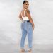 European And American Casual Women's Clothing 2024 Spring/Summer New Style Unique Ripped Diagonal Buckle Stretch Jeans_ecoleips.com