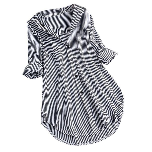 2025 Spring/Summer Unique Striped Long Sleeve Drop Collar Loose Shirt For Women_ecoleips.com