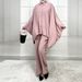 Modest Abaya Dress Elegant Batwing Sleeve Dress & Robe Set – Wrinkle-Resistant Acetate Blend (S-XXL, Dusty Blue/Khaki/Mint)_ecoleips.com
