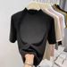 Women's Half High Neck Mid Sleeve T-Shirt Three Quarter Sleeve Mid Neck German Velvet Top Early Autumn New Style_ecoleips.com