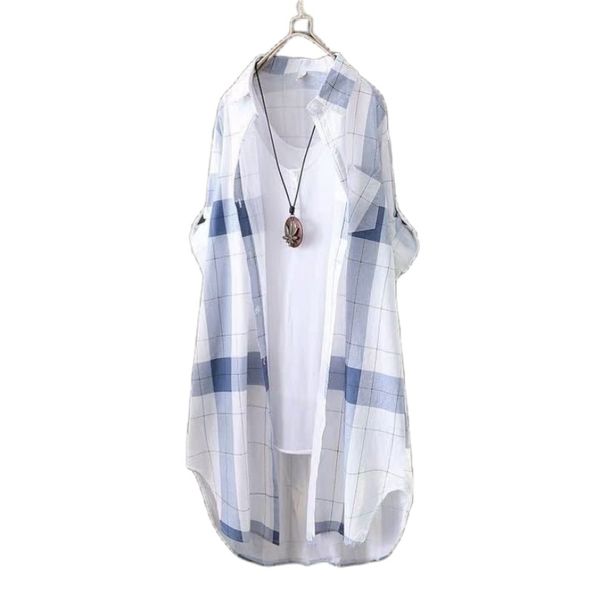 Sun Protection Clothing For Women Spring And Summer Korean Style Long Shirt With Cotton Vertical Stripes Loose Shirt Sun_ecoleips.com