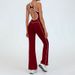 Women's Clothing Sports Cross Border Yoga Jumpsuit Women's Beautiful Back Color Matching Jumpsuit Nude Sports Fitness Wide Leg Flared Pants_ecoleips.com