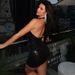 Women's Clothing Hot Girl Style Sexy Deep V Hollow Backless Nightclub Style Halter Neck Hip Dark Dress_ecoleips.com