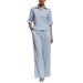 Women's V-Neck Short Sleeve Top & High-Waisted Wide Leg Pants Set – Classic Minimalist Resort Wear For Summer Vacation & Casual Outings_ecoleips.com