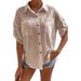Large Stock Available: European And American Cross-border Foreign Trade Women's Cotton-linen Shirt With Turn-down_ecoleips.com