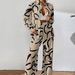 Women's Fashion Printed Two Piece Set Casual Shirt And Wide Leg Pants Spring/Autumn Full Length Polyester Clothing_ecoleips.com