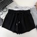 Women's High-Waisted Slimming Faux Two-Piece Drawstring Elastic Shorts Casual Sports Pants Letter Print Hot Pants Summer Style_ecoleips.com