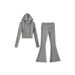 Women's Slim Fit Cardigan Top With Turn Up Waist And Slightly Flared Trousers Set Long Sleeved Brushed Zipper Autumn Winter Sexy_ecoleips.com