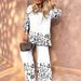 Audday 2025 Women's New Printed Leopard Print Three-quarter Sleeve Top High Waist Long Pants Personalized Two-piece Set_ecoleips.com