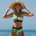 Women's Sexy Rainforest Printed Bikini European American Style Two Piece Backless Swimsuit with Ribbon_ecoleips.com